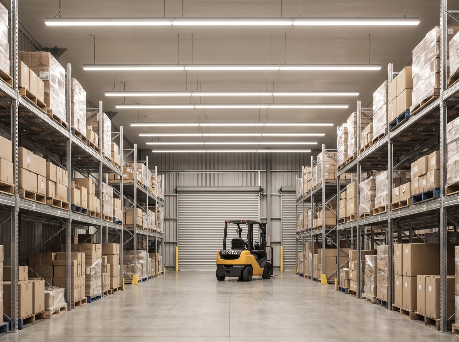 LED high bay lighting in a warehouse