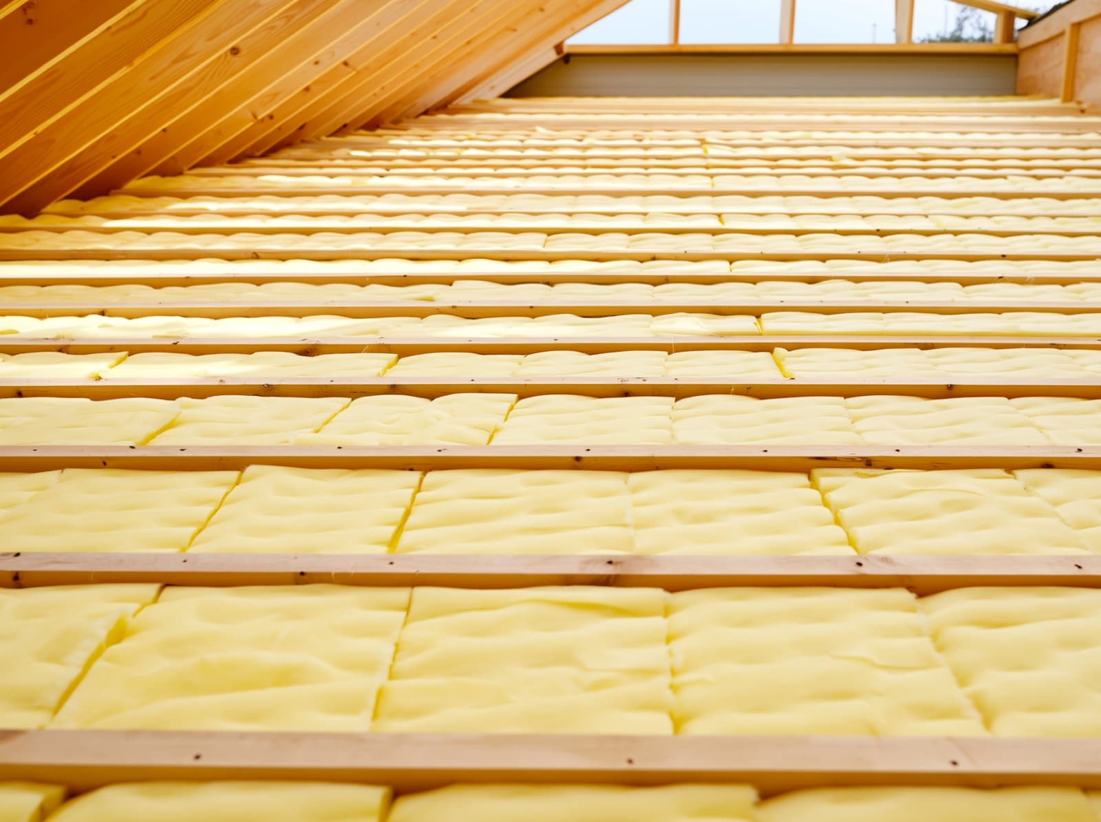 Insulation batts laid between the ceiling joists of a roof space