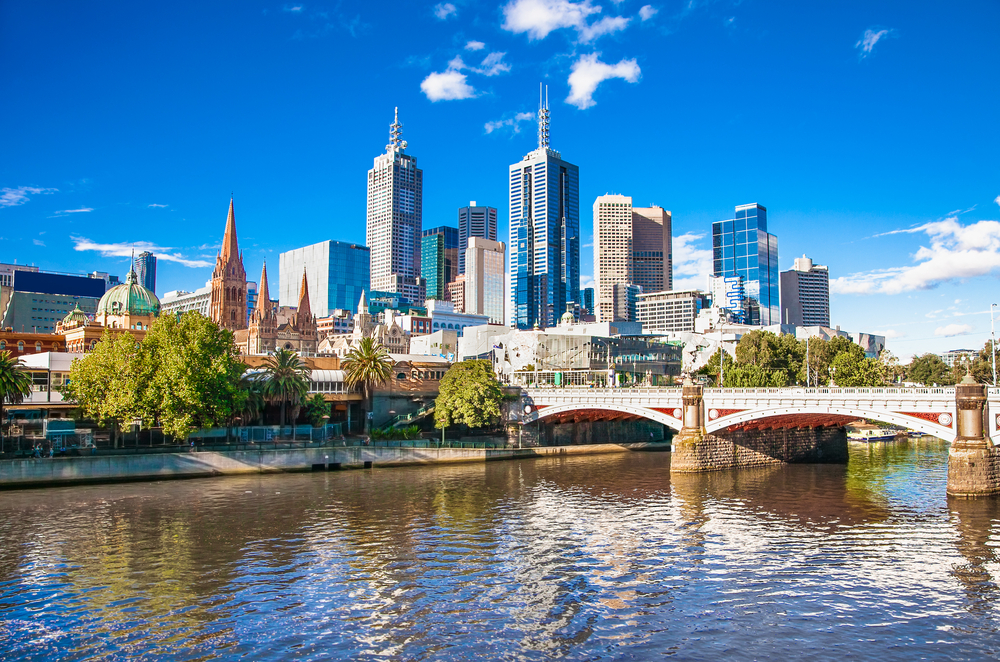 Melbourne,Skyline,Looking,Towards,Flinders,Street,Station.,Australia.